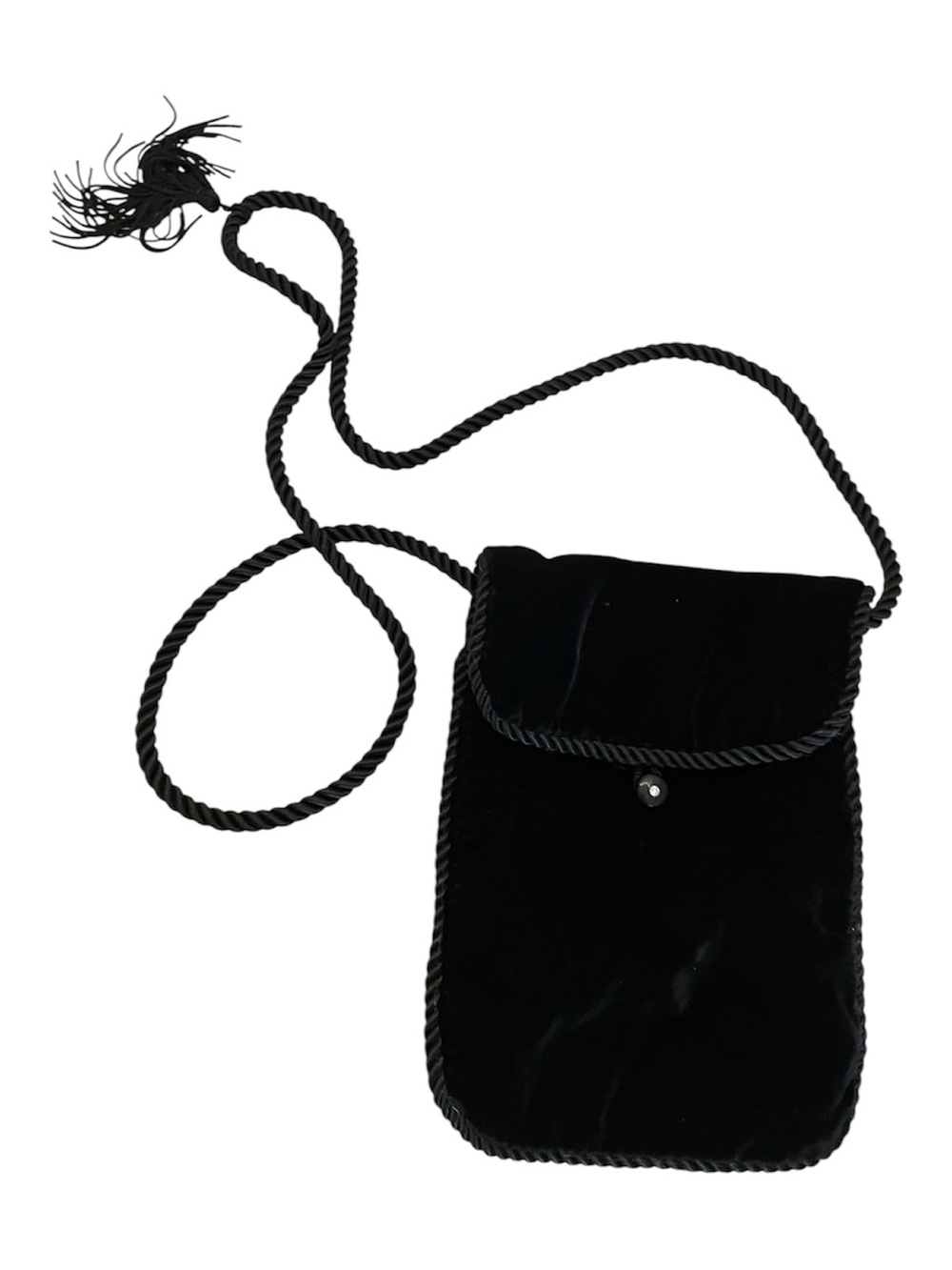 Black Velvet Crossbody Bag with Braided Rope Strap
